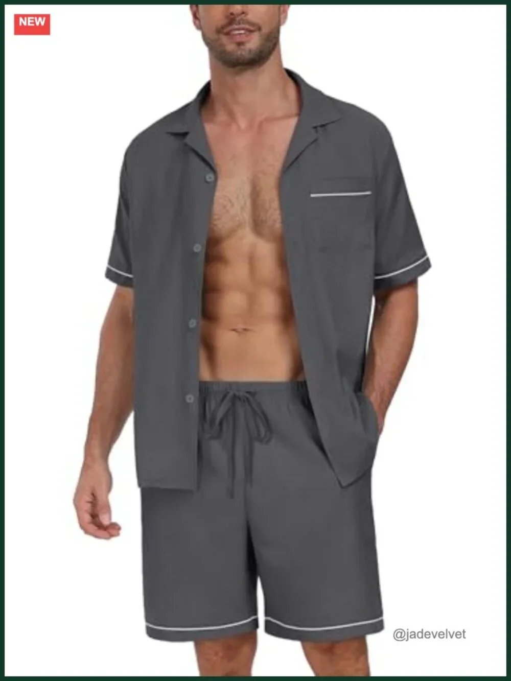Men's Short Sleeve Pajama Set 2 Piece Loungewear with Pockets